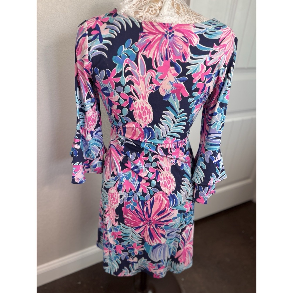 Lilly Pulitzer Raina‎ Multi Garden Get A Way  3/4 Bell Sleeve Dress S  Designer - Picture 3 of 10